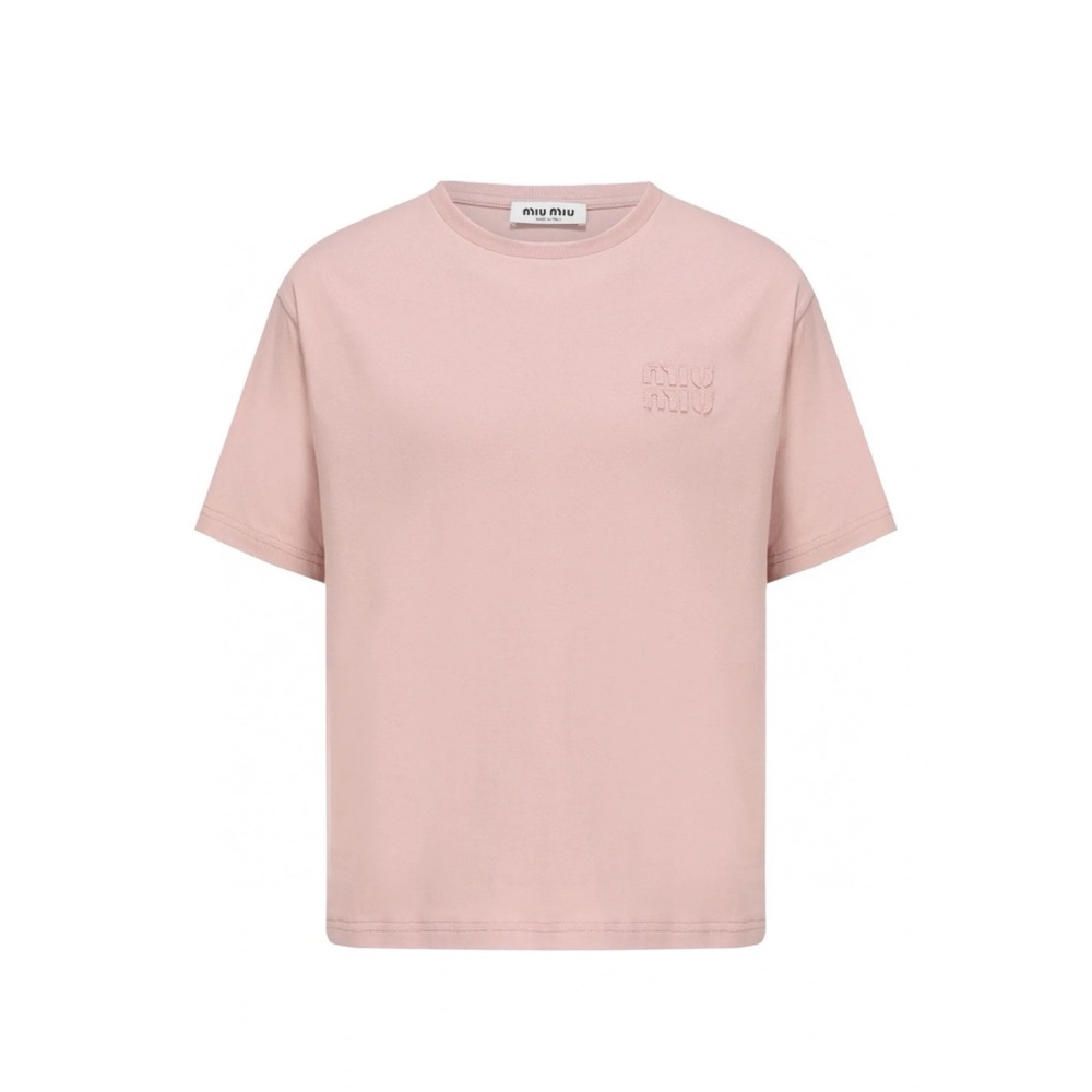New Miu Miu Baby Pink Jersey T-Shirt
